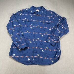 Ocean Coast Mens Button Down Shirt Medium Blue Critter Print Cabincore Outdoorsy